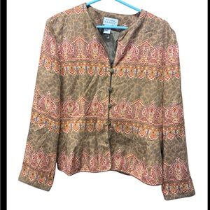 Papell Boutique Women's Brown and Red Patterned Top